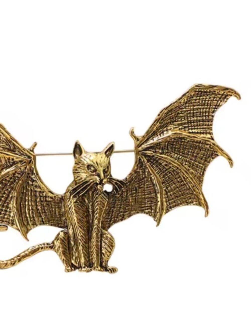 Gothic Bat Cat Brass Brooch - Picture 5 of 14